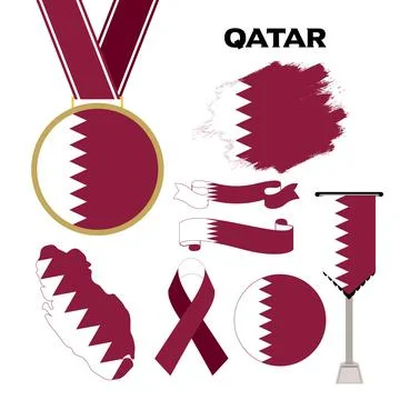 Elements Collection With The Flag of Qatar Design Template Stock Illustration