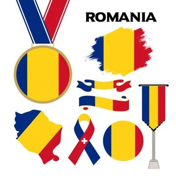 Elements Collection With The Flag of Romania Design Template Stock Illustration