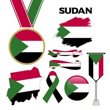 Elements Collection With The Flag of Sudan Design Template Stock Illustration