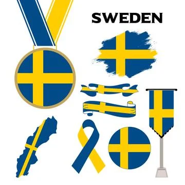 Elements Collection With The Flag of Sweden Design Template Stock Illustration