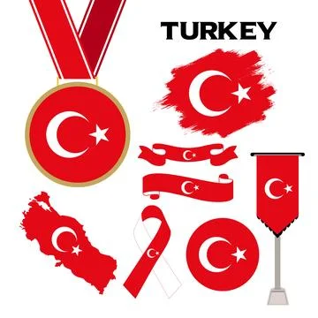 Elements Collection With The Flag of Turkey Design Template Stock Illustration