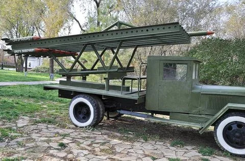  Elements of combat vehicle KATYUSHA Elements of a KATYUSHA rocket artille... Foto stock