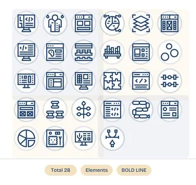 Elements Complete Vector Package with 28 256x256 Bold Line Pixel Aligned Icon Illustrazione stock