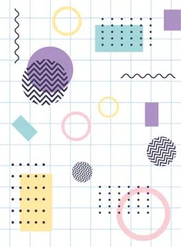 Elements composition geometric memphis 80s 90s style abstract grid background Stock Illustration