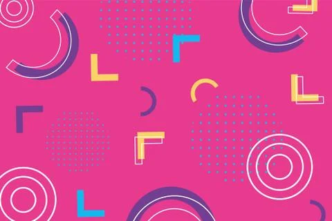 Elements composition geometric memphis 80s 90s style abstract pink background Stock Illustration