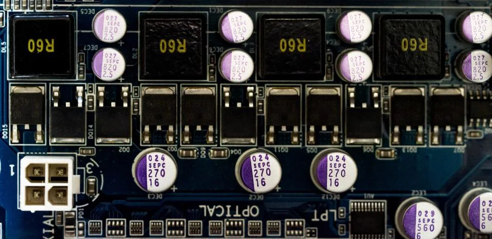Elements of computer boards in close-up Stock Photos