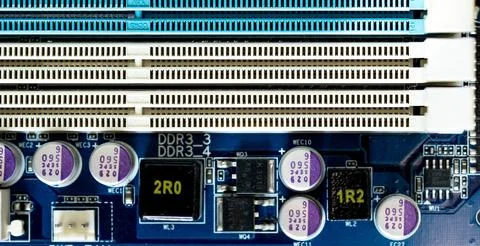 Elements of computer boards in close-up Stock Photos