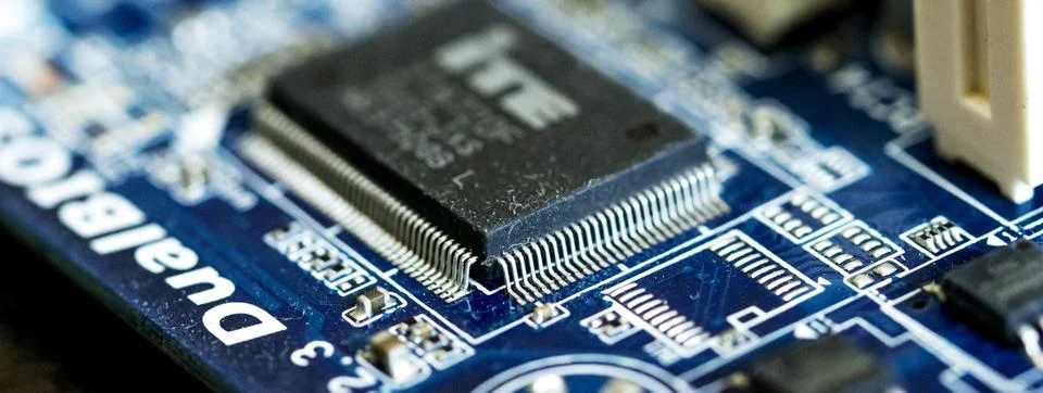 Elements of computer boards in close-up Stock Photos