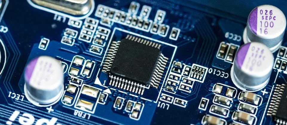Elements of computer boards in close-up Stock Photos