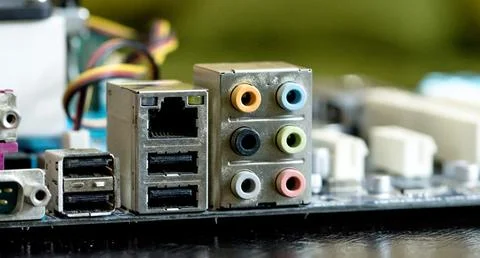 Elements of computer boards in close-up Stock Photos
