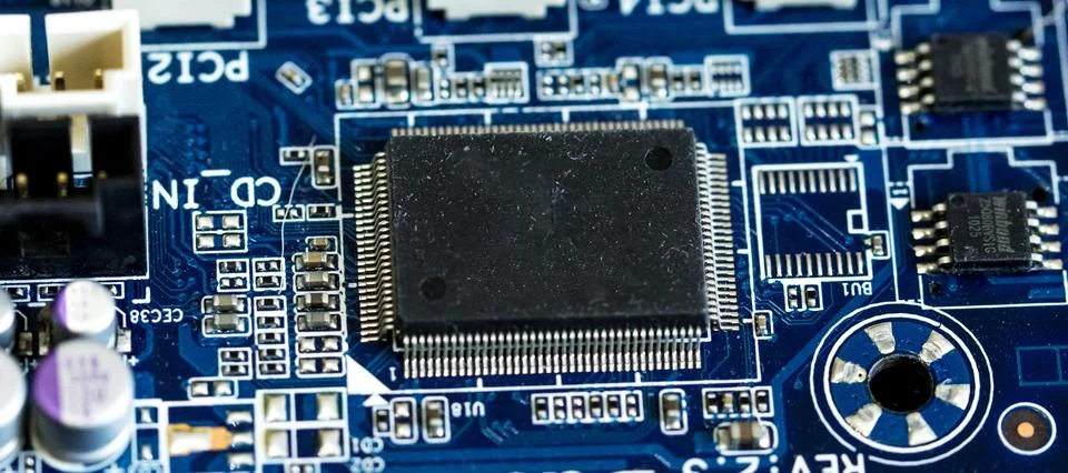 Elements of computer boards in close-up Stock Photos