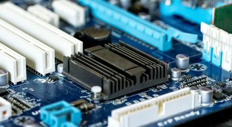 Elements of computer boards in close-up Stock Photos