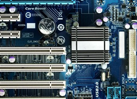 Elements of computer boards in close-up Stock Photos