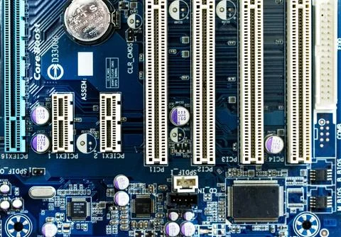 Elements of computer boards in close-up Stock Photos