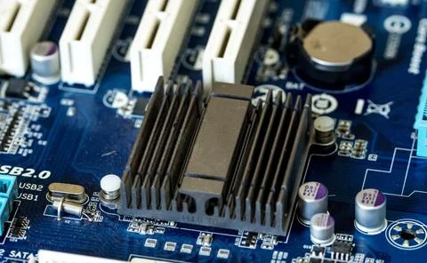 Elements of computer boards in close-up Stock Photos