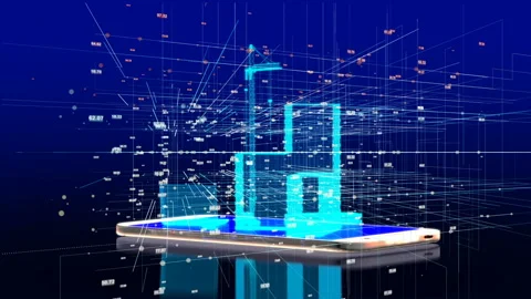Elements of construction on the smartphone display, the concept of introducing Stock Footage 88340504