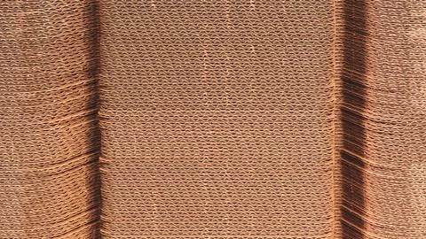 Elements of corton boxes are collected in stack. Conveyor line for the produc Foto stock