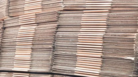 Elements of corton boxes collected in stack. Conveyor line for production of  Stock Photos