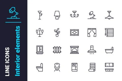 Elements to create cozy interior icons set Stock Illustration