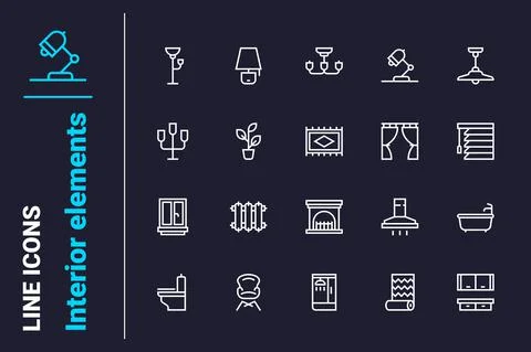 Elements to create cozy interior icons set Stock Illustration