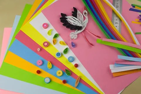Elements for creating paper art using the quilling technique Stock Photos