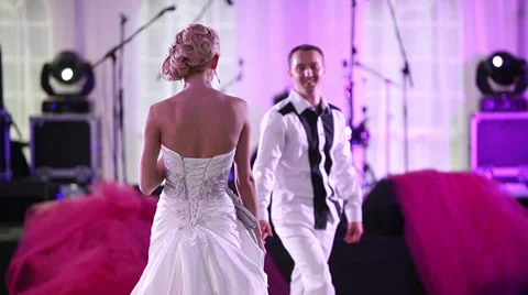 Elements of a cute wedding dance at the wedding reception Stock Footage 39712293