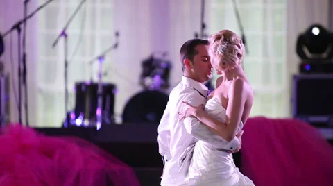 Elements of a cute wedding dance at the wedding reception Stock Footage 39713040