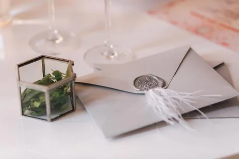 Elements of decor on the wedding ceremony Stock Photos