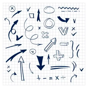 Elements for design. Set of doodle signs and symbols. Collection of arrows and 스톡 일러스트