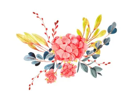 Elements for design on a spring theme, in the style of watercolor. Stock Illustration