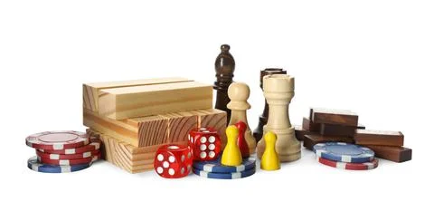 Elements of different board games on white background 写真素材