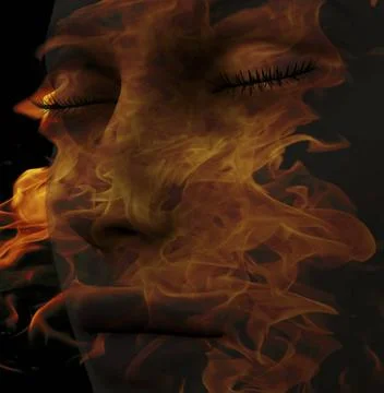 Elements Digital composition of a female face / one of four elements: fire... Stock Photos