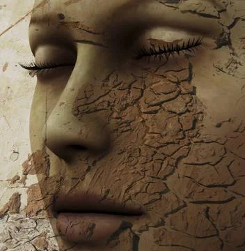 Elements Digital composition of a female face / one of four elements: eart... 스톡 사진