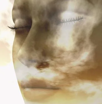 Elements Digital composition of a female face / one of four elements: air ... 스톡 사진