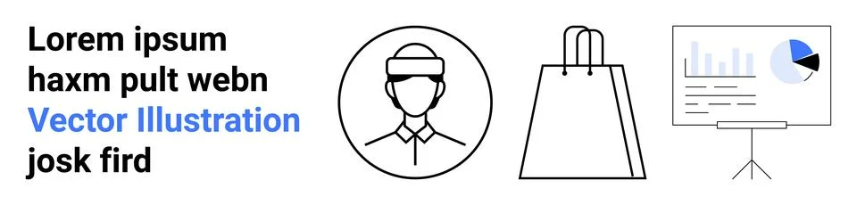 Elements of e-commerce Customer Service, Shopping, and Data Analysis Stock Illustration