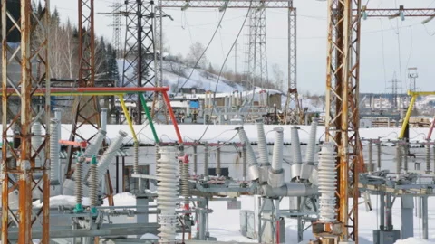 Elements of electric power station in closeup Stock Footage 88371927