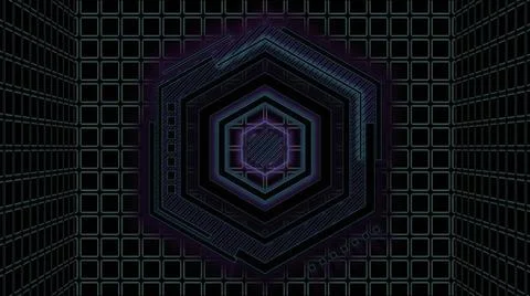Elements of electronic parts close-up with bright purple and pink glow. イラスト素材