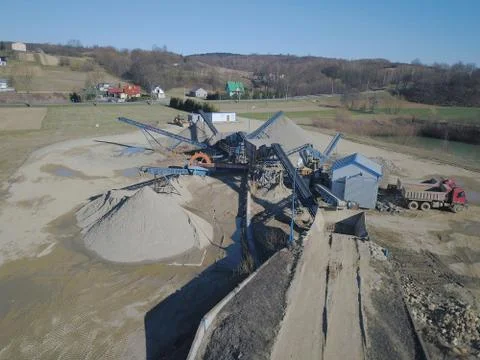 Elements of equipment for the extraction and sorting of rubble. Production of Stock Photos