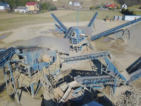 Elements of equipment for the extraction and sorting of rubble. Production of Stock Photos