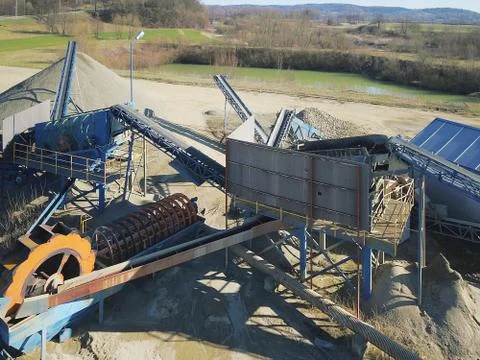Elements of equipment for the extraction and sorting of rubble. Production of Stock Photos