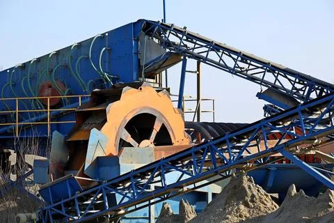 Elements of equipment for the extraction and sorting of rubble. Production .. Stock Photos