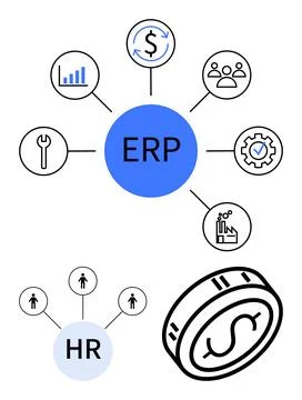 Elements of ERP System with HR Integration and Financial Management Icons Illustrazione stock