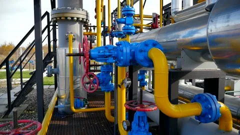 Elements of a gas drying station close-up, slow motion acceleration Stock Footage 142495903