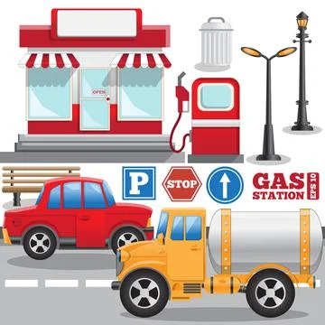 Elements of the gas station. Stockillustratie