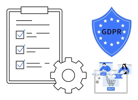 Elements of GDPR Compliance Checklist, Shield Protection, and Secure Online.. 스톡 일러스트