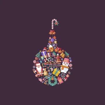 Elements for Happy New Year 2017 and Merry Christmas flat style in shape of ball Stock Illustration