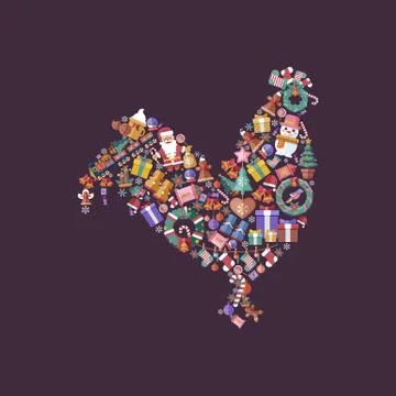 Elements for Happy New Year 2017 and Merry Christmas flat style in shape of Stock Illustration
