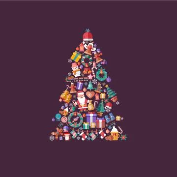 Elements for Happy New Year 2017 and Merry Christmas flat style in shape of イラスト素材