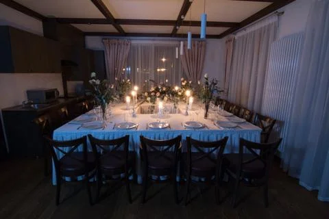 Elements home decorations. Festive table decorations, flowers and tableware Stock Photos