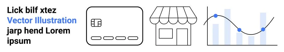 Elements include a credit card icon, a storefront, and a graph with data poin 스톡 일러스트